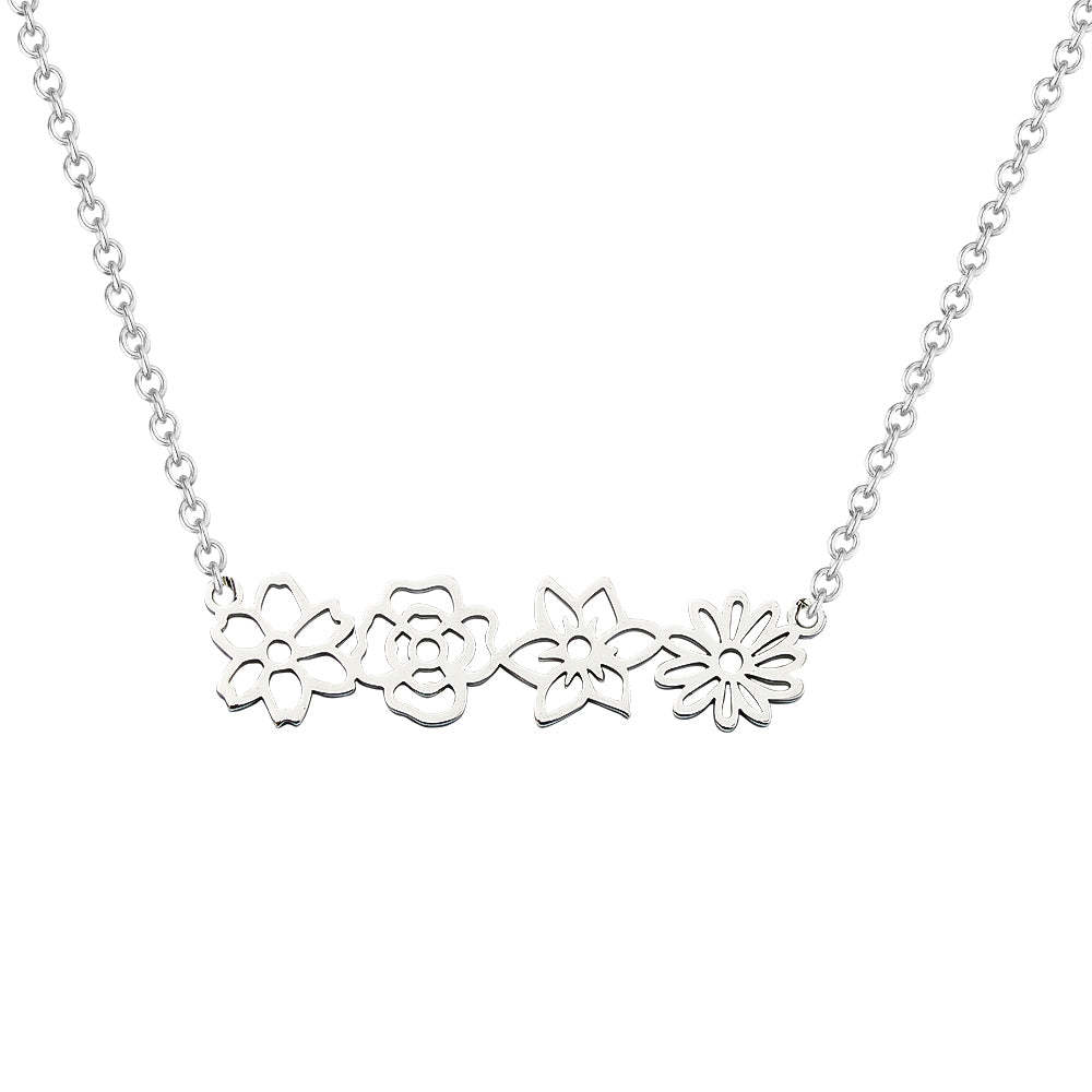 Personalized Multiple Birth Flower Necklace Family Floral Necklace Gift For Mom