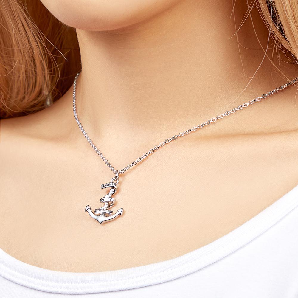 Custom Engraved Name Necklace Anchor Pendant Necklace