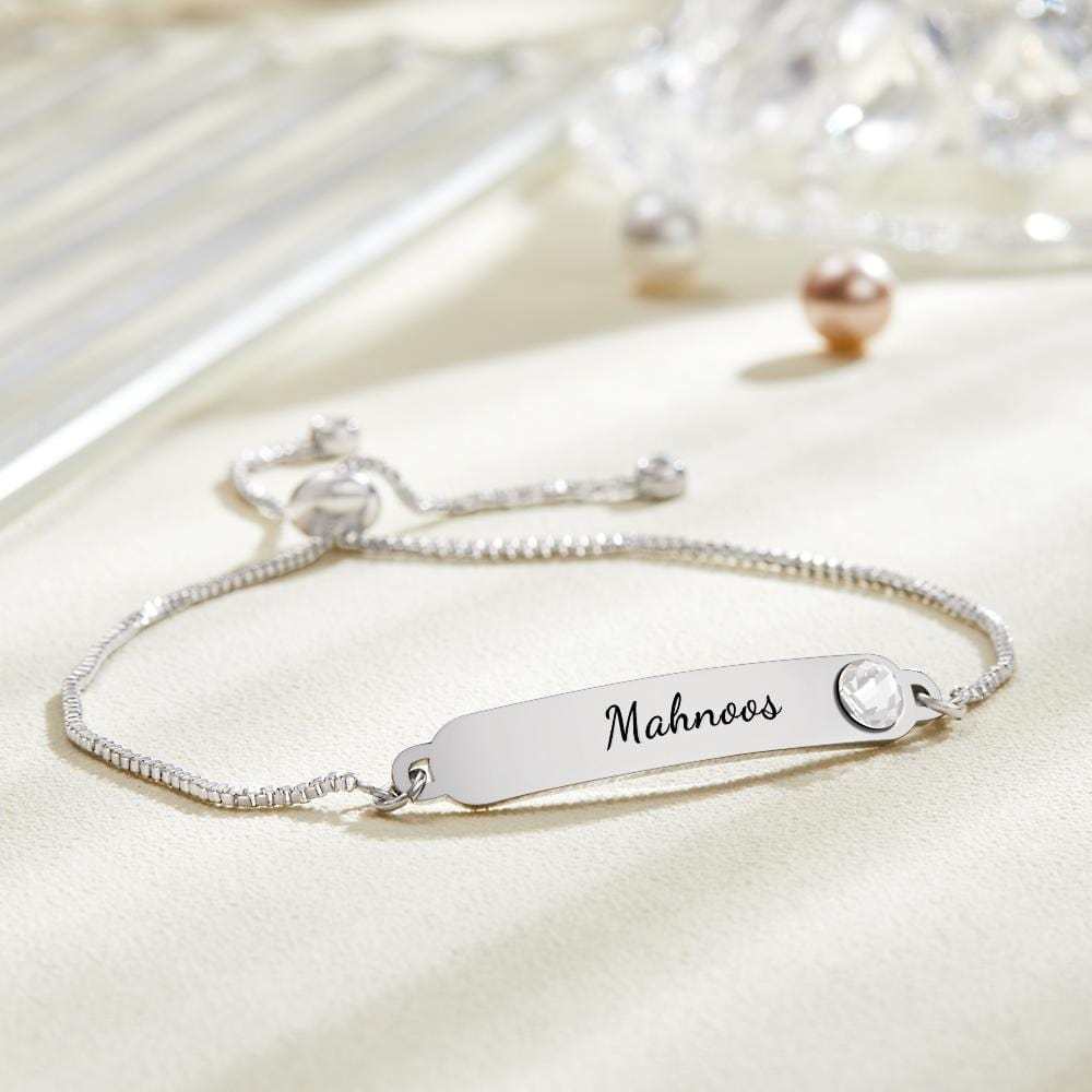 Custom Engraved Bracelet Name Bracelet Simple Rhinestones Gifts