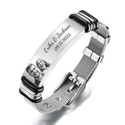 Custom Engraved Men's Stainless Steel Bracelet with Name and Date
