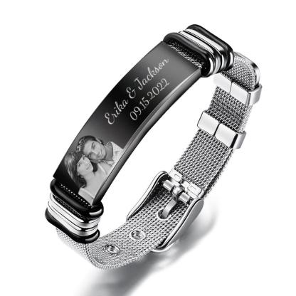 Custom Engraved Men's Stainless Steel Bracelet with Name and Date
