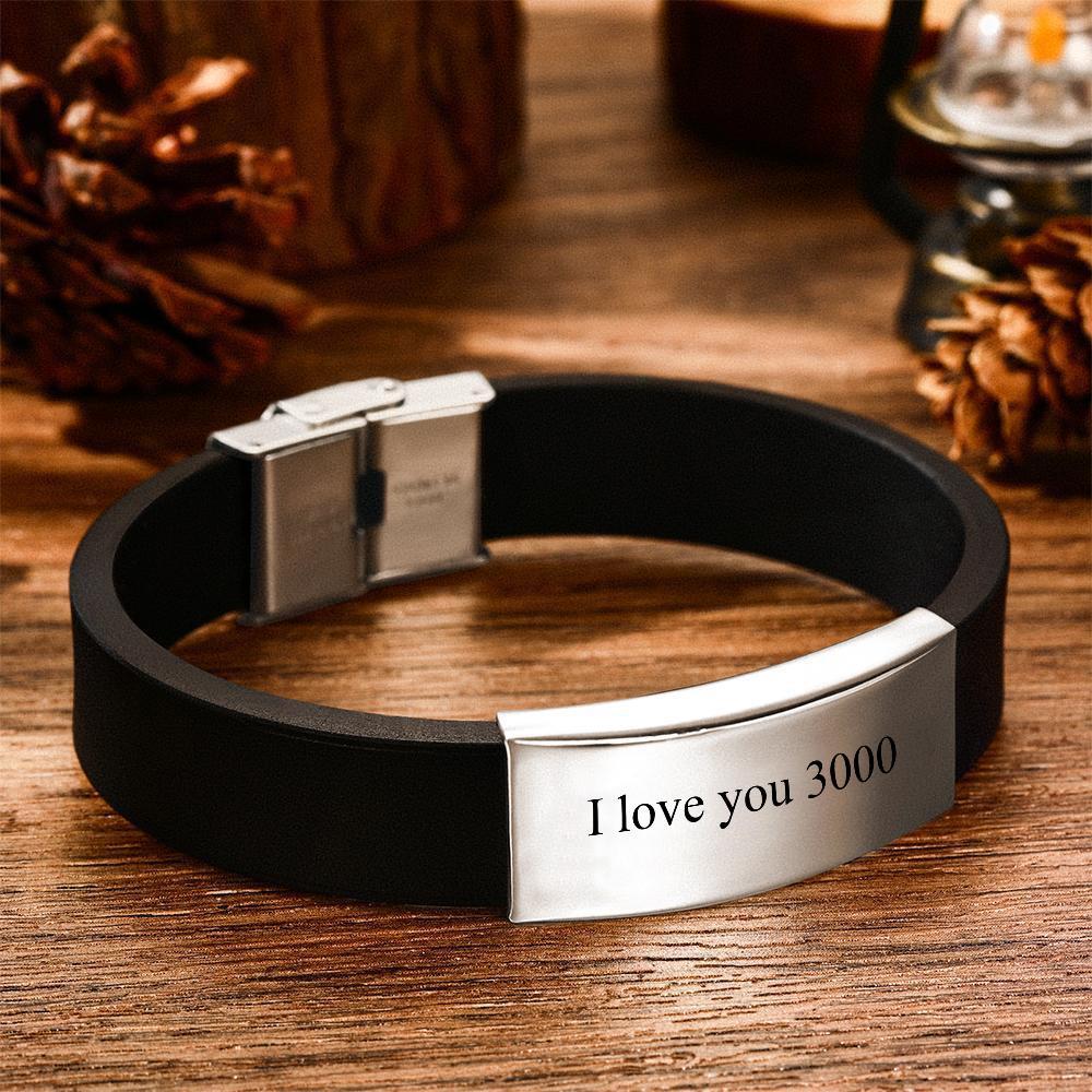 I Love You 3000 Bracelet Custom Leather Bracelet Personalized Engraving Bracelet Black Woven Leather Men's Bracelet
