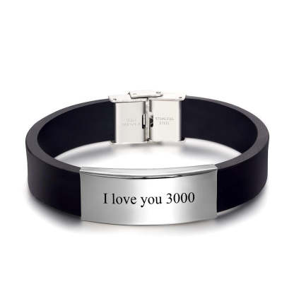 I Love You 3000 Bracelet Custom Leather Bracelet Personalized Engraving Bracelet Black Woven Leather Men's Bracelet