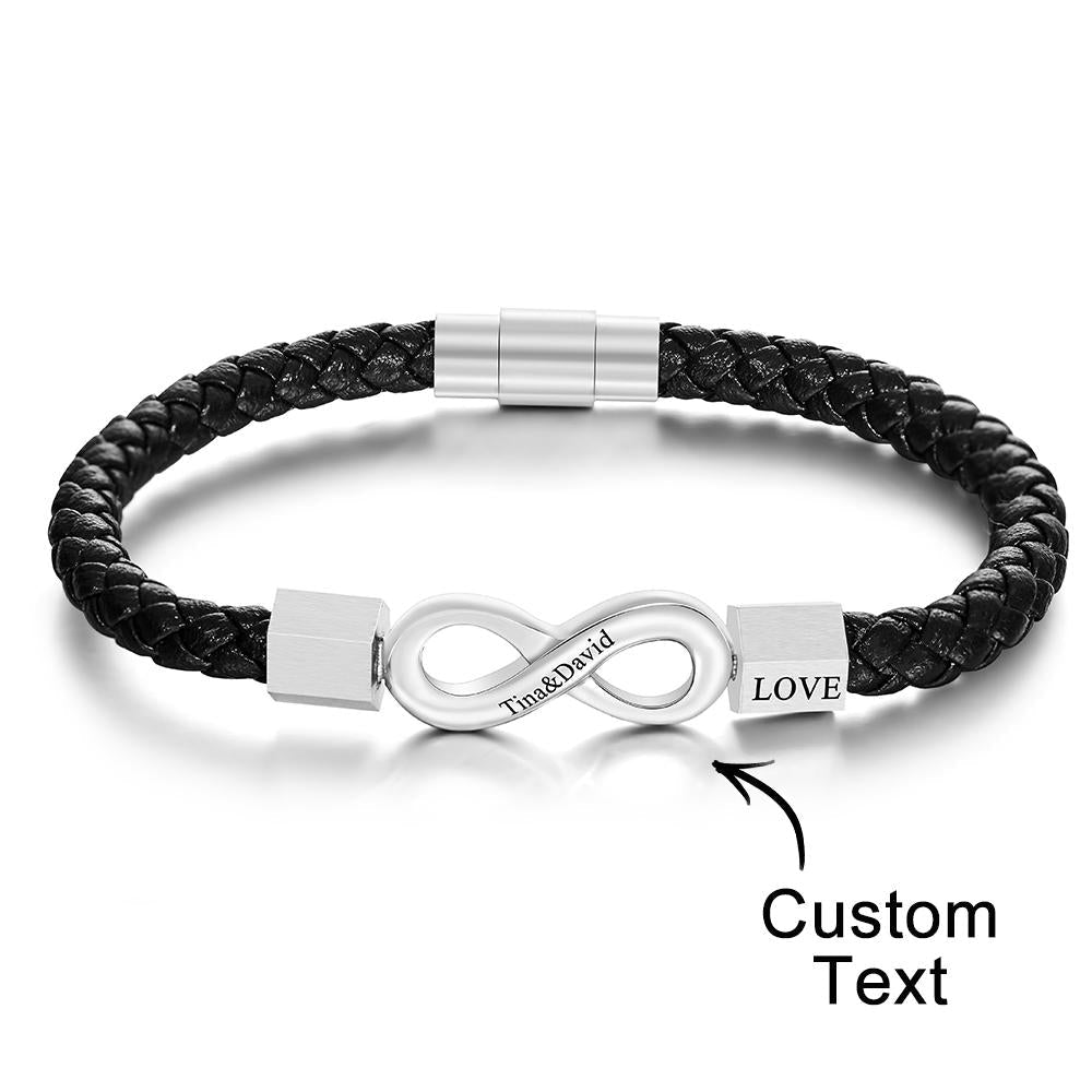 Custom Engraved Bracelet Infinity Leather Bracelet Gift for Boyfriend