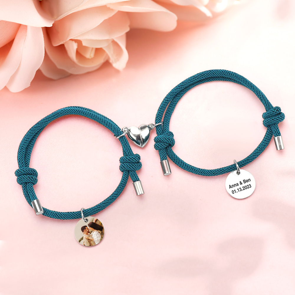 Custom Engraved Magnetic Bracelet Heart Couple Bracelet