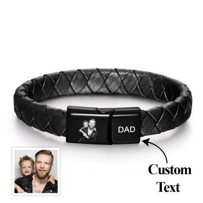 Custom Photo Engraved Bracelet Men's Bracelet Leather Father's Day Gift