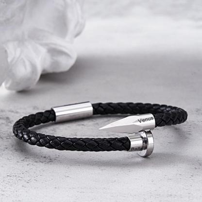 Engraved Leather Nail Bracelet Personalized Vintage Rope Bracelet Gifts For Him