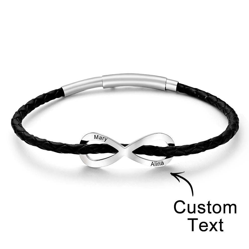 Engraved Infinity Sign Bracelet Set Personalized Leather Bracelet For Couples