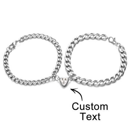 Custom Engraved Magnetic Bracelet Set Heart Shaped Matching Bracelet For Couples