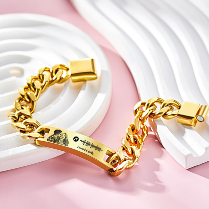 Personalized Music Code Bracelet with Your Photo Perfect Anniversary Gift for Him