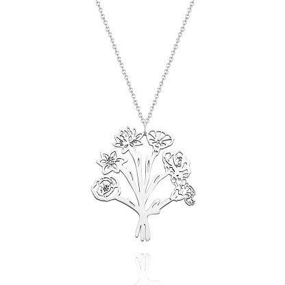 Personalized Combined Birth Flower Bouquet Necklace Bridesmaids' Gifts