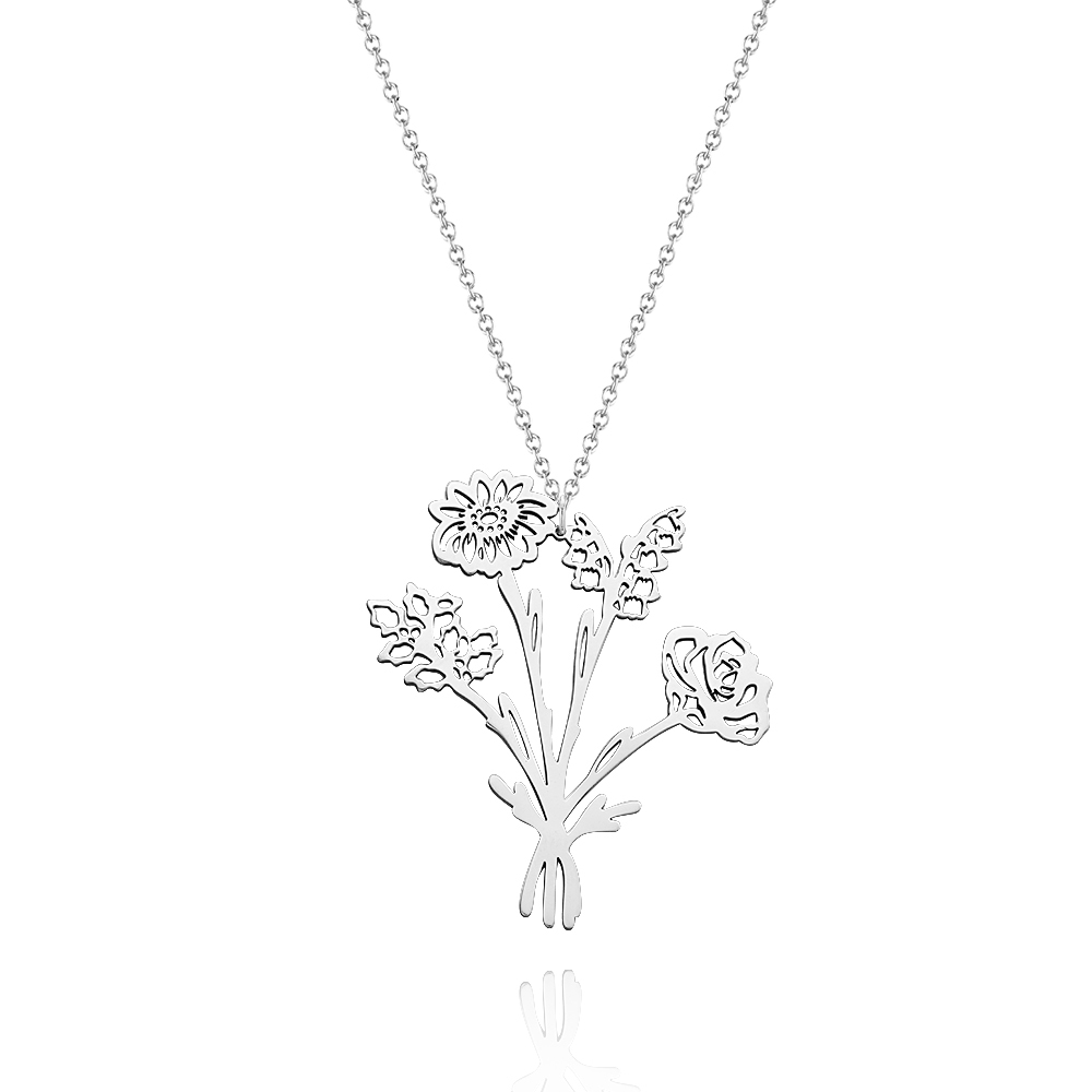 Personalized Combined Birth Flower Bouquet Necklace Bridesmaids' Gifts