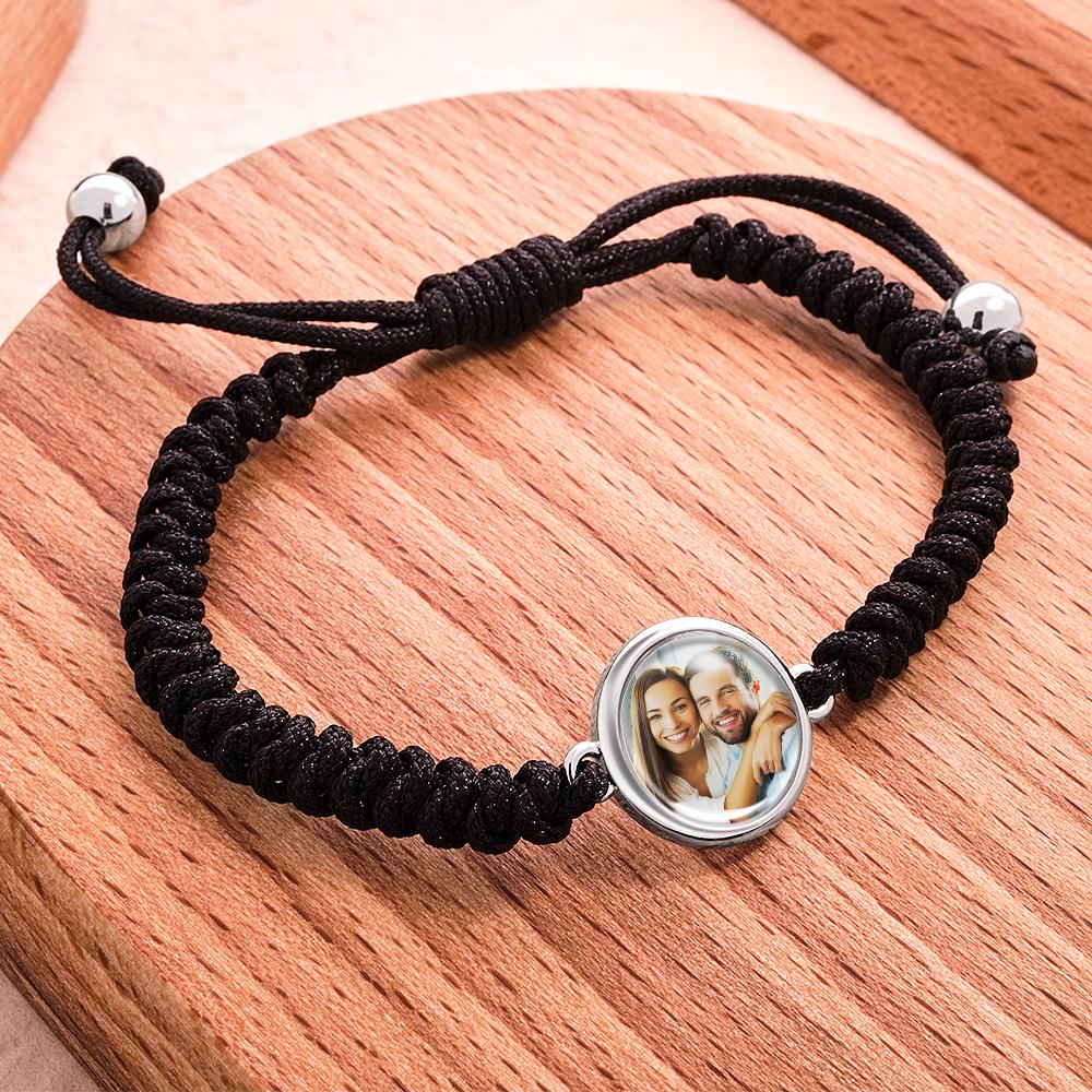 Custom Photo Woven Bracelet Personalized Photo Charm Bracelet For Him