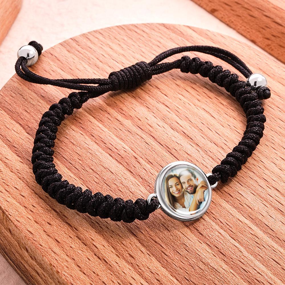 Custom Photo Woven Bracelet Personalized Photo Charm Bracelet For Him