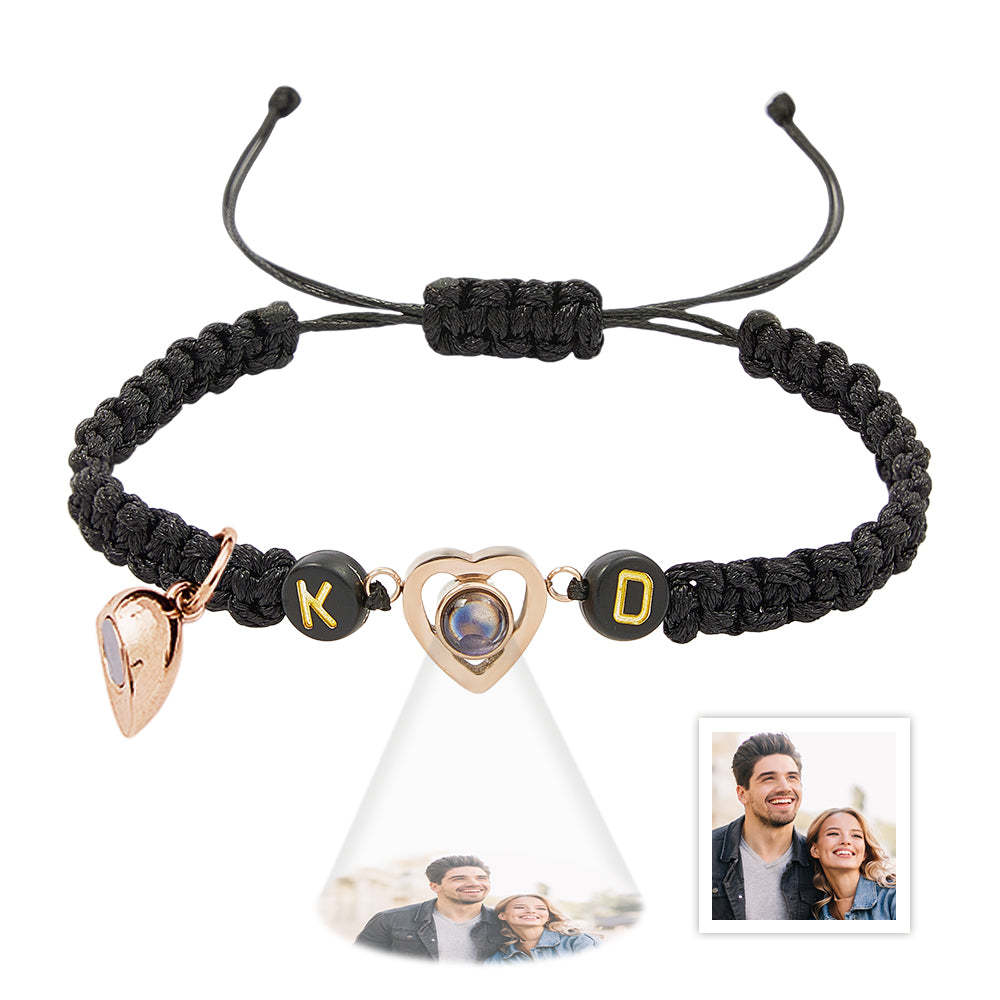 Personalized Braided Photo Projection Magnetic Bracelet Fishtail Rope Couple's Bracelet Gifts for Lover