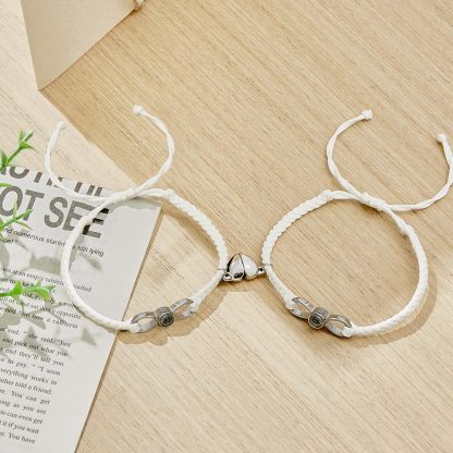 Custom Photo Projection Bracelet Woven Heart Magnetic Bracelet Gift for Couple