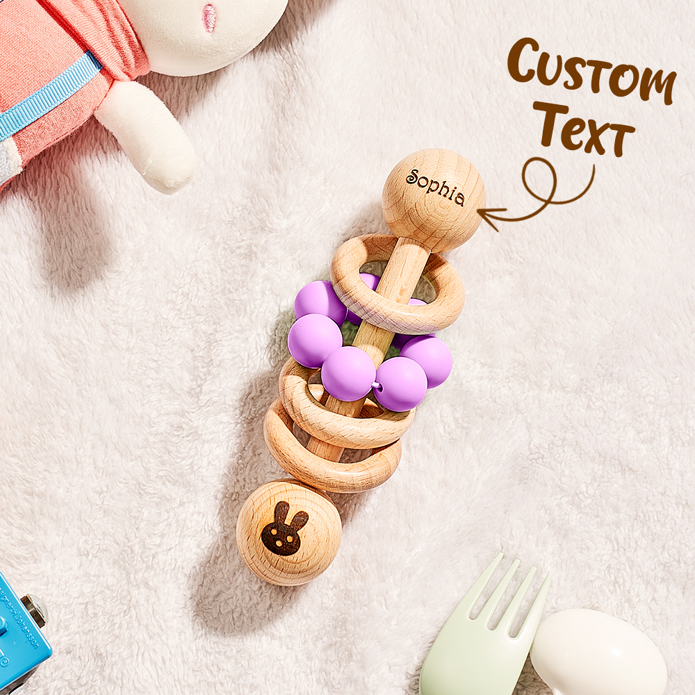 Personalized Wooden Baby Rattle with Engraved Name Toy Shower Birthday Gift for Baby