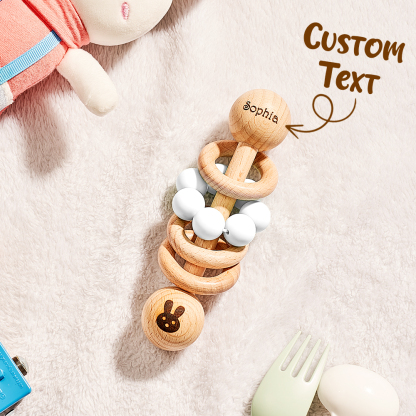 Personalized Wooden Baby Rattle with Engraved Name Toy Shower Birthday Gift for Baby