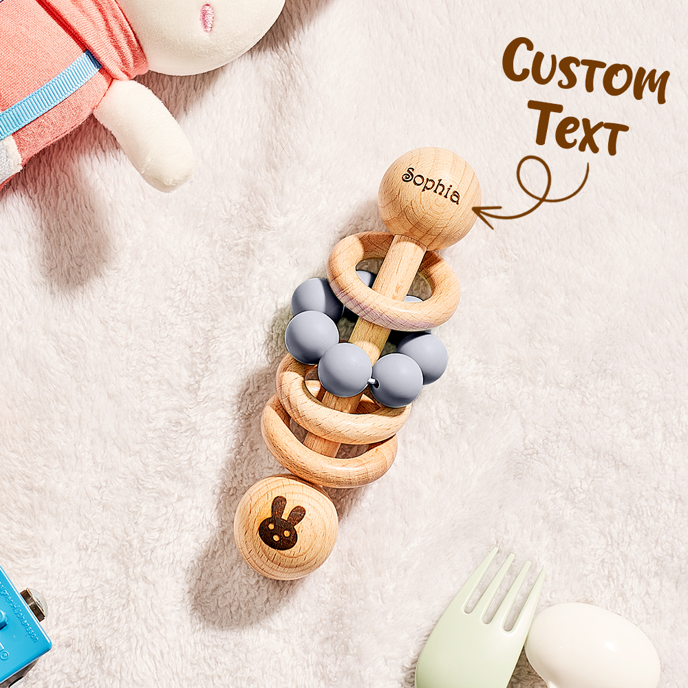 Personalized Wooden Baby Rattle with Engraved Name Toy Shower Birthday Gift for Baby