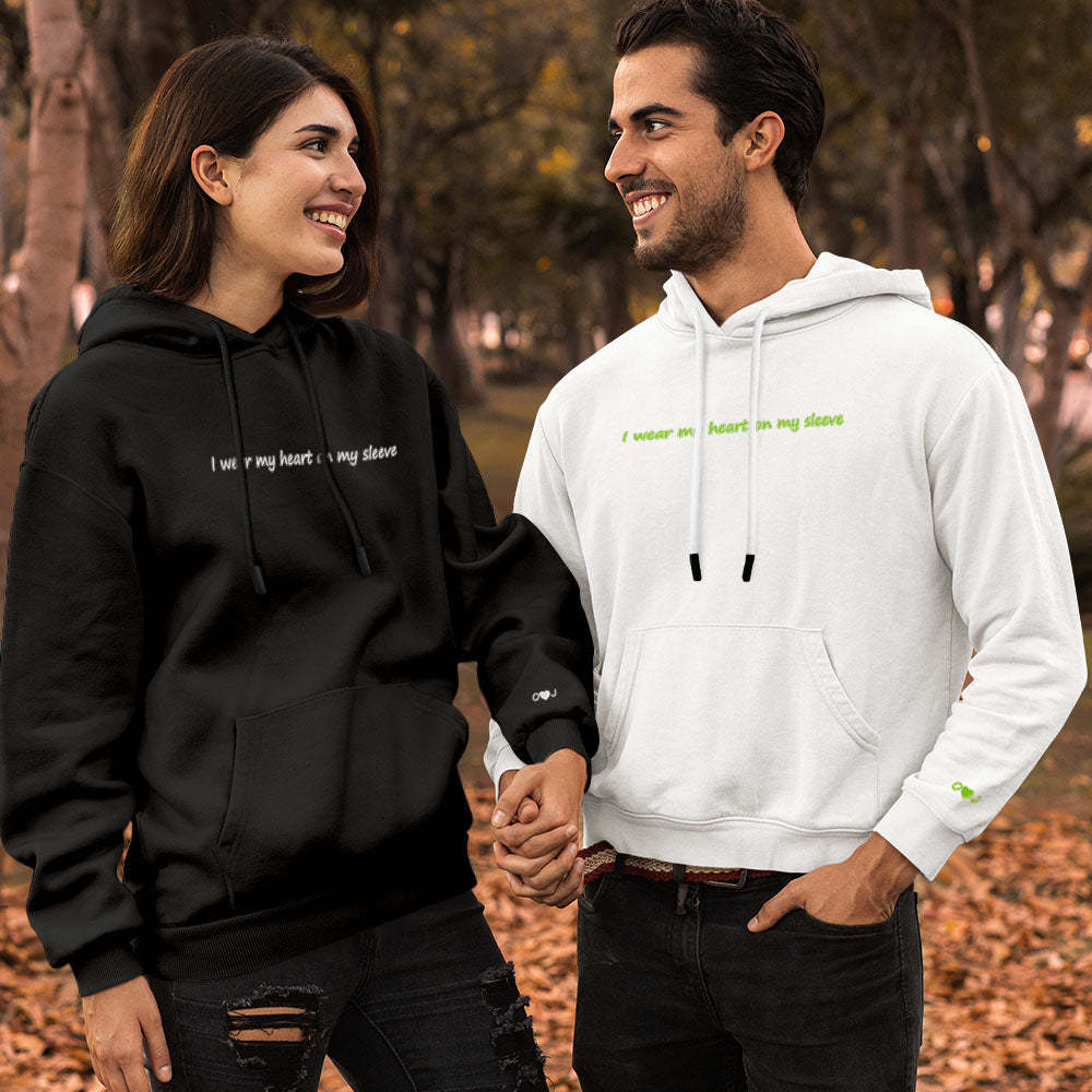 Personalized Engraved Hooded Sweater Heart On My Sleeve Fashion Gifts for Couple Unisex