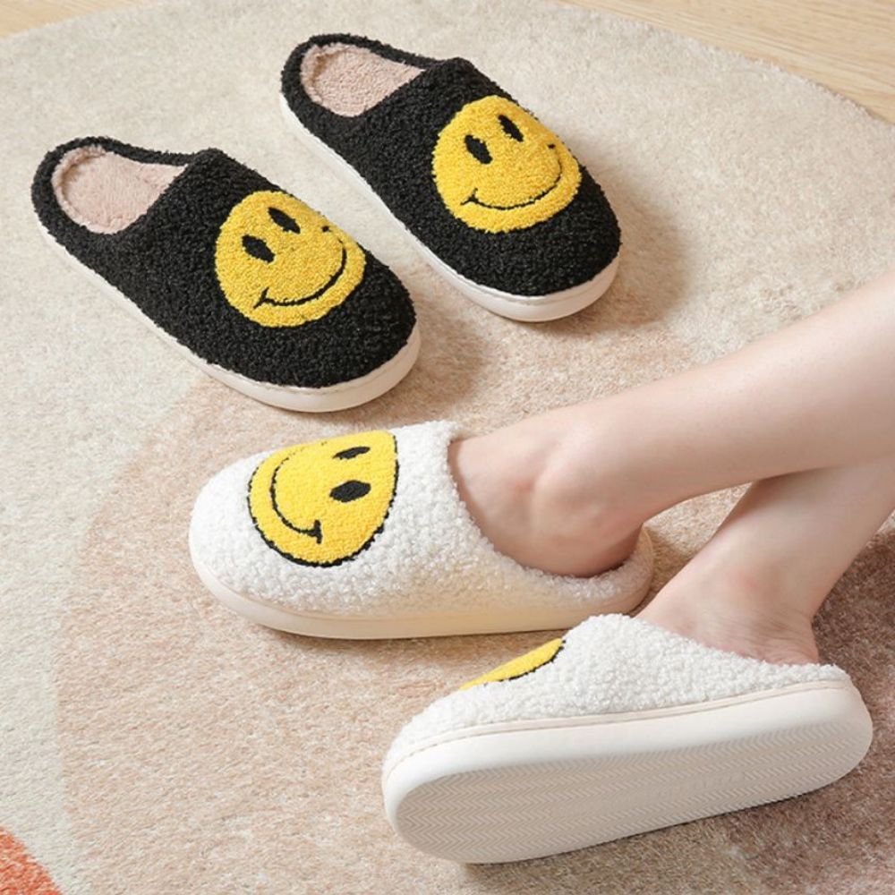 Smiley Face Cotton Slippers Fuzzy Fluffy Slippers Warm Cozy House Slippers For Women And Men