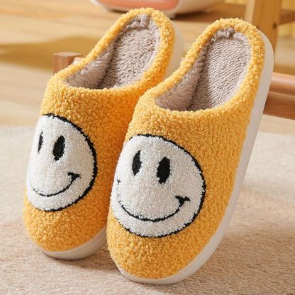 Smiley Face Cotton Slippers Fuzzy Fluffy Slippers Warm Cozy House Slippers For Women And Men