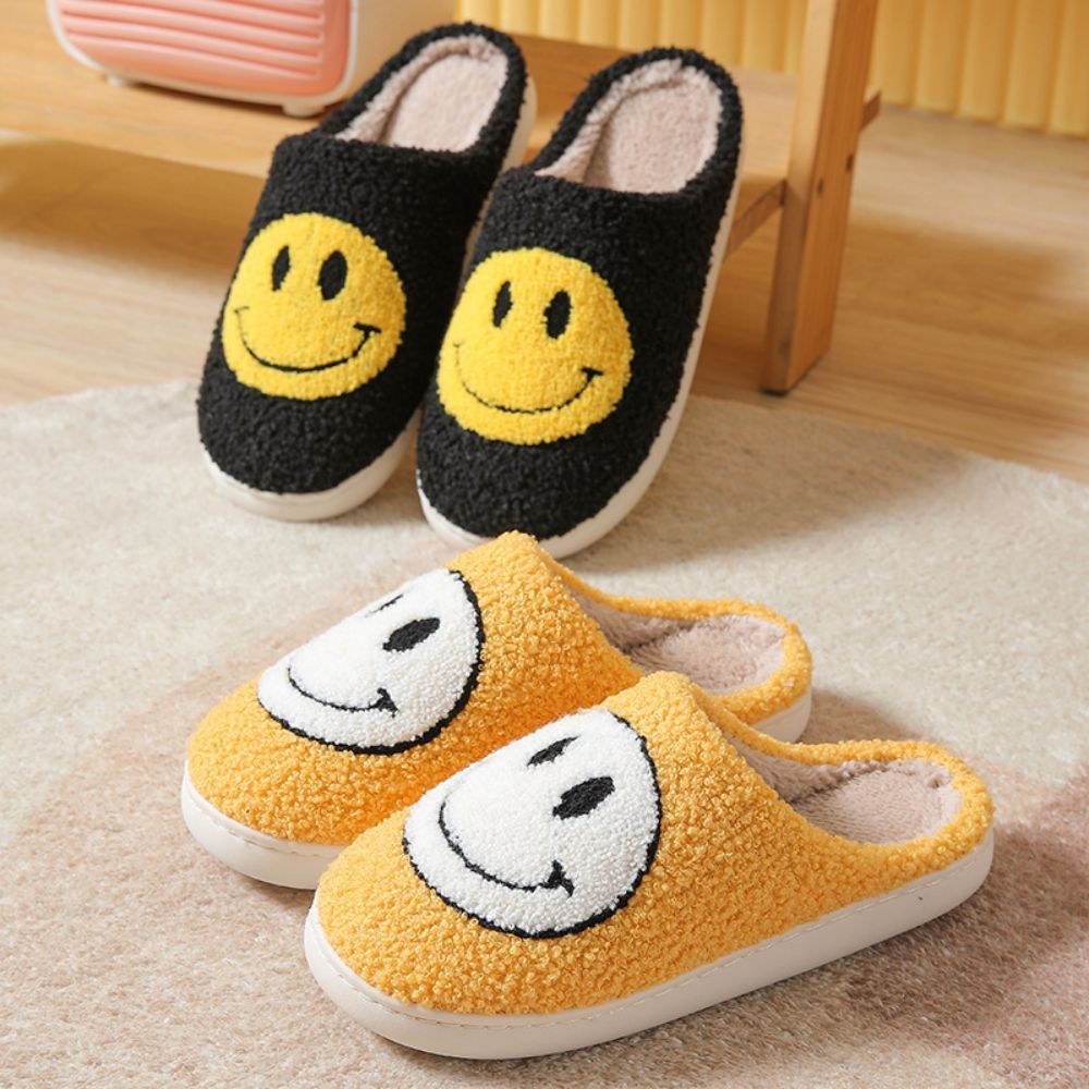 Smiley Face Cotton Slippers Fuzzy Fluffy Slippers Warm Cozy House Slippers For Women And Men