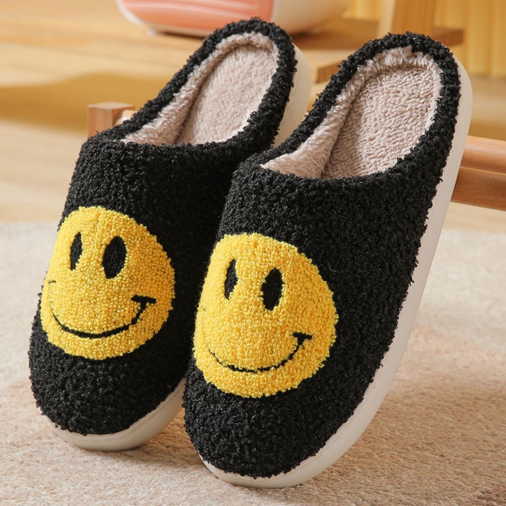 Smiley Face Cotton Slippers Fuzzy Fluffy Slippers Warm Cozy House Slippers For Women And Men