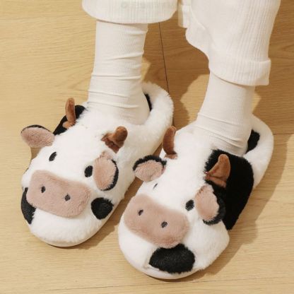 Cow Cotton Slippers Cartoon Animal Slippers Warm Cozy House Slippers