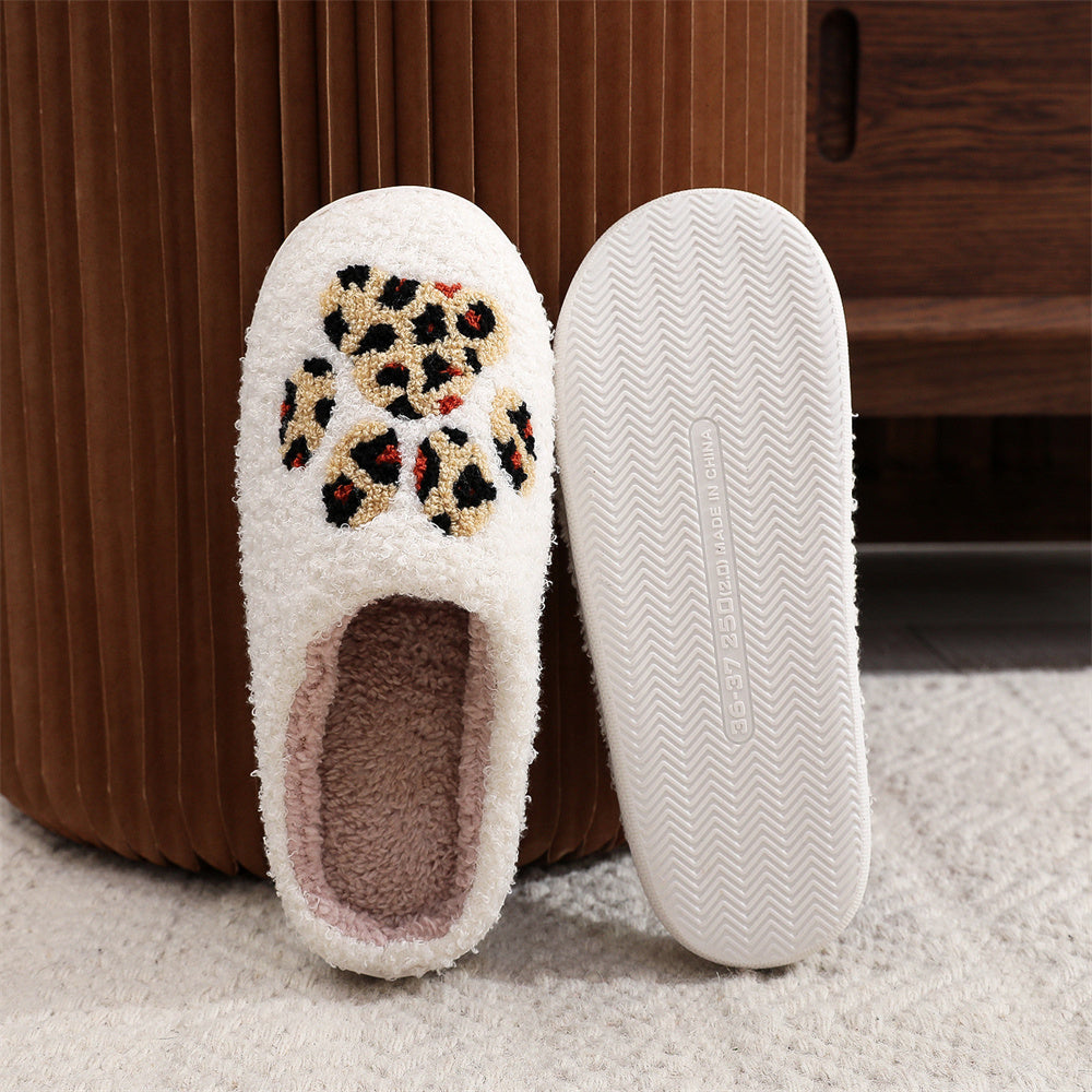 Christmas Slippers Leopard Paw Print Shoes Home Cotton Slippers