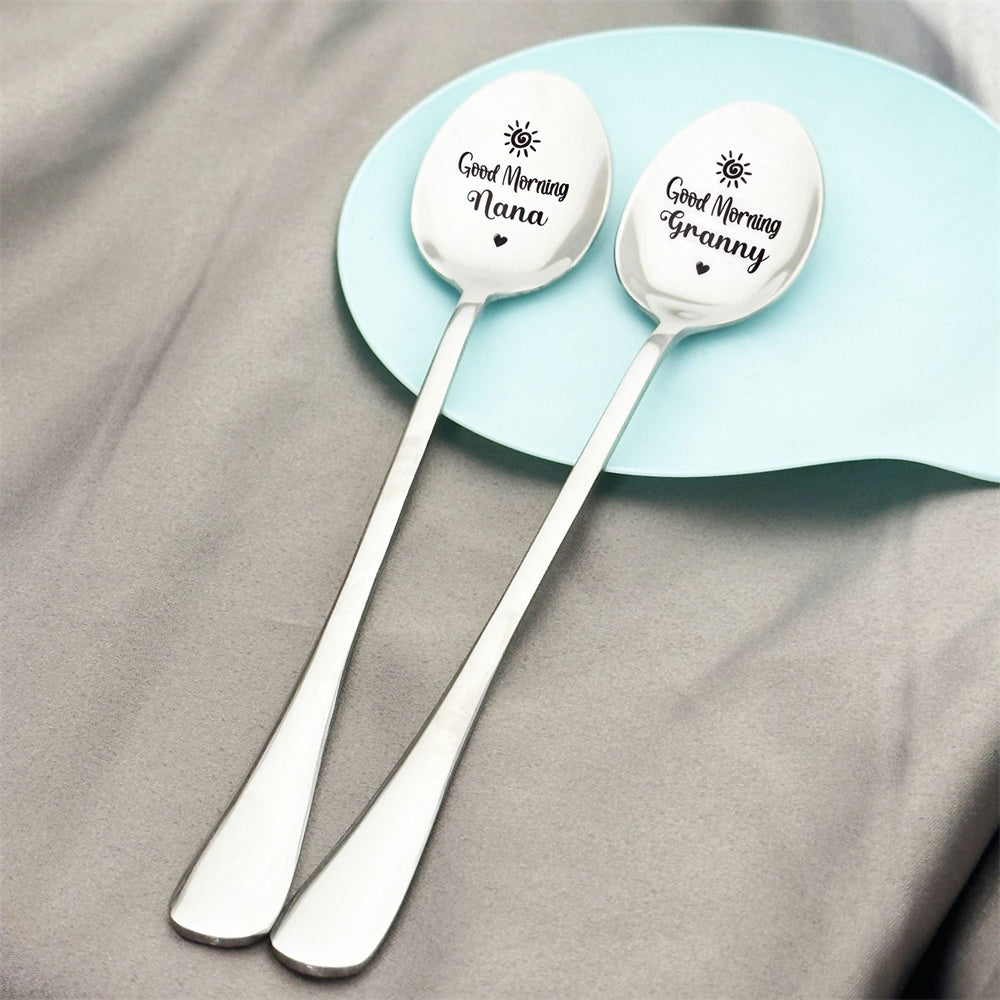 Good Morning Coffee Spoon Stainless Steel Spoon Gift for Nana Papa Mom