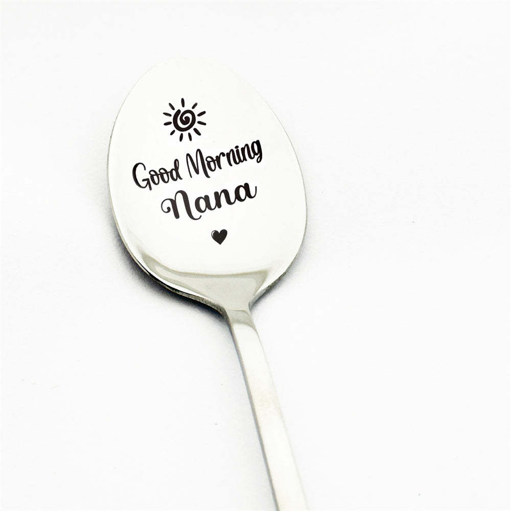 Good Morning Coffee Spoon Stainless Steel Spoon Gift for Nana Papa Mom