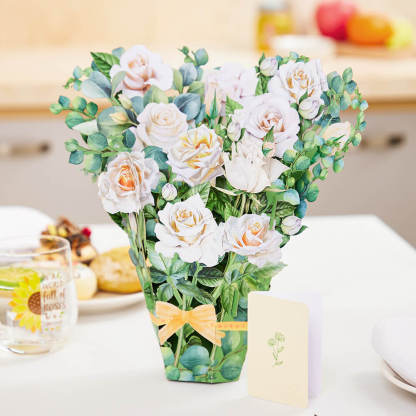 White Rose Bouquet 3D Pop Up Greeting Card