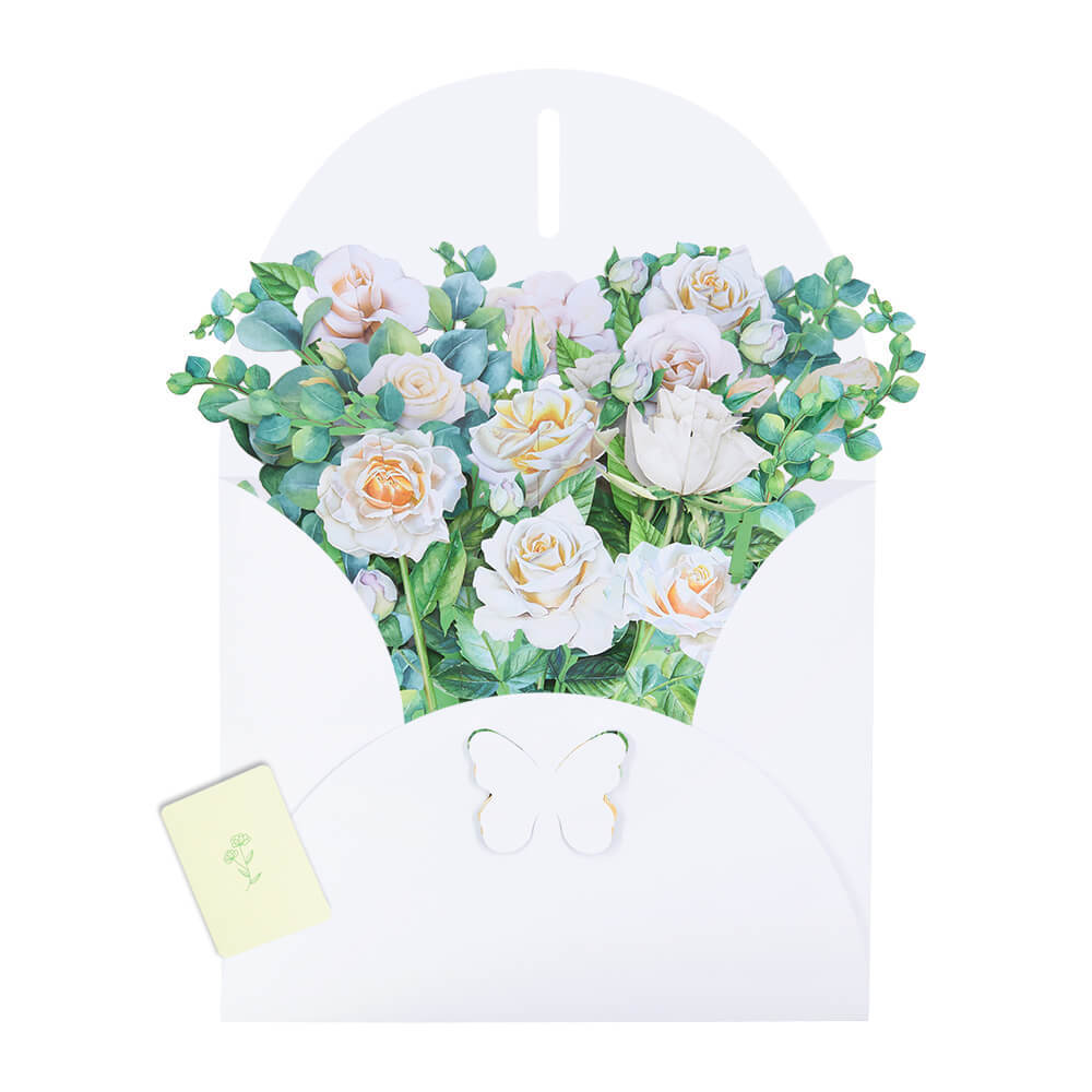 White Rose Bouquet 3D Pop Up Greeting Card