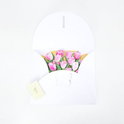 3D Creative Pink Tulip Bouquet Pop Up Greeting Card