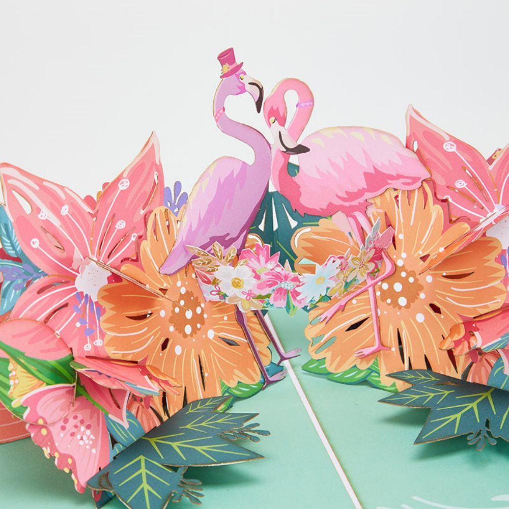 Flamingo Flowers 3D Pop Up Greeting Card