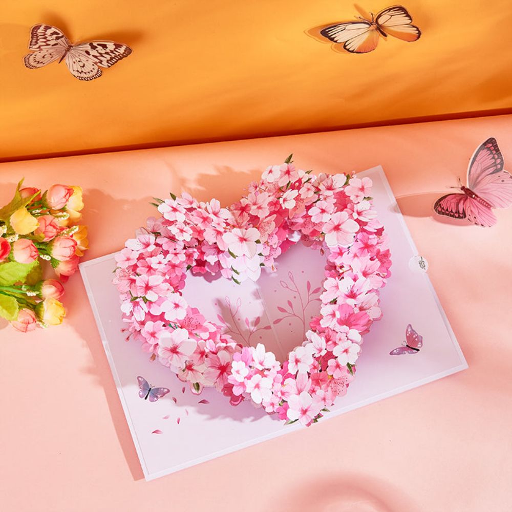 Cherry Blossom Tree Heart Pop Up Card Flower 3D Pop Up Greeting Card
