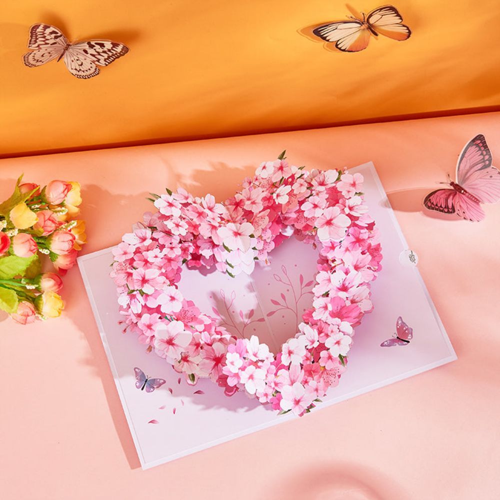 Cherry Blossom Tree Heart Pop Up Card Flower 3D Pop Up Greeting Card