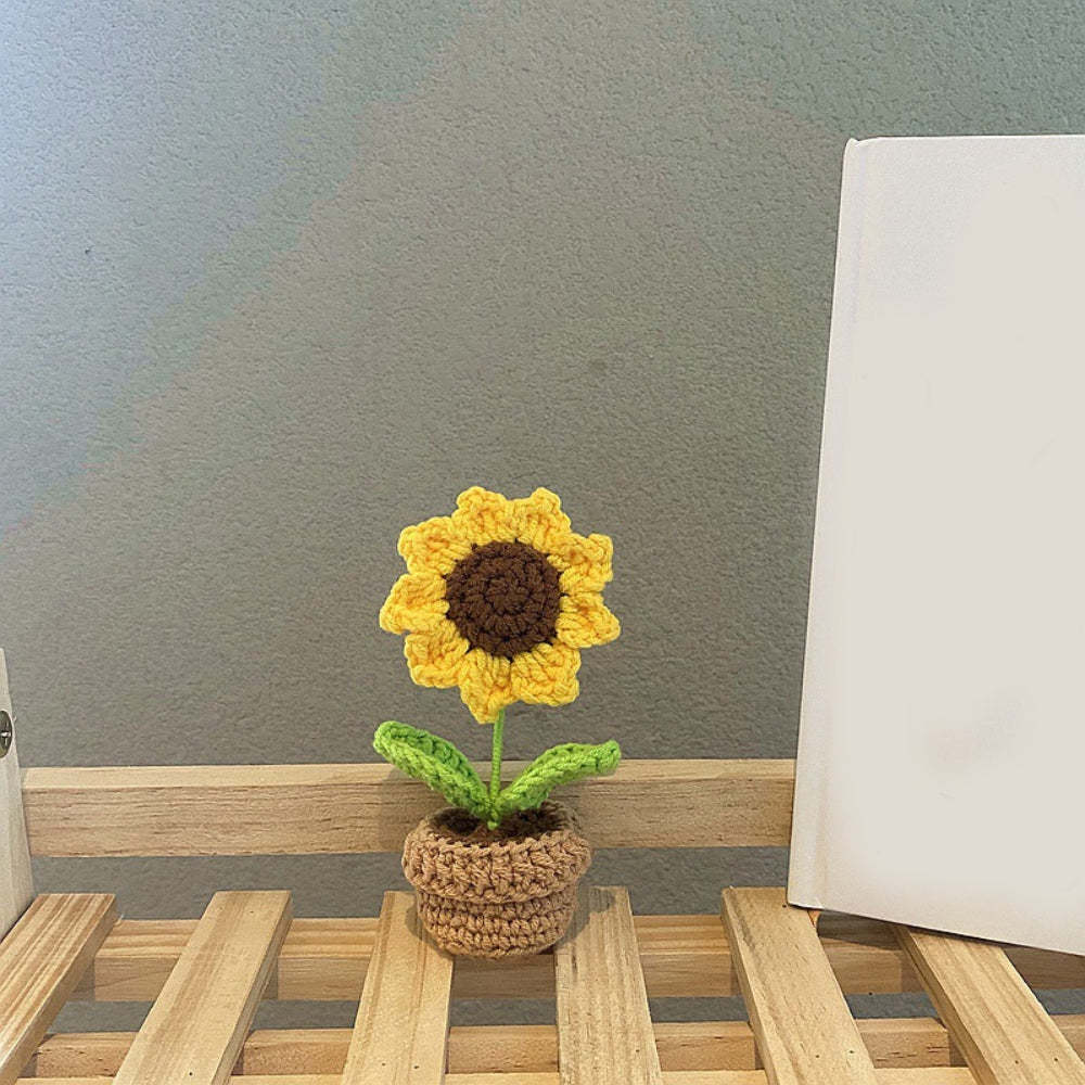 Handmade Crochet Flowers Completed Hand Woven Knitted Potted Plants Gift for Handicraft Lover
