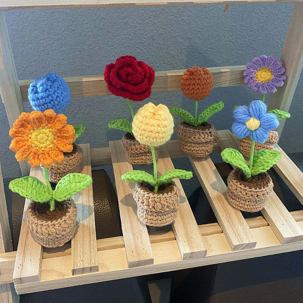 Handmade Crochet Flowers Completed Hand Woven Knitted Potted Plants Gift for Handicraft Lover