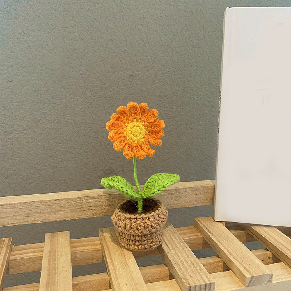 Handmade Crochet Flowers Completed Hand Woven Knitted Potted Plants Gift for Handicraft Lover