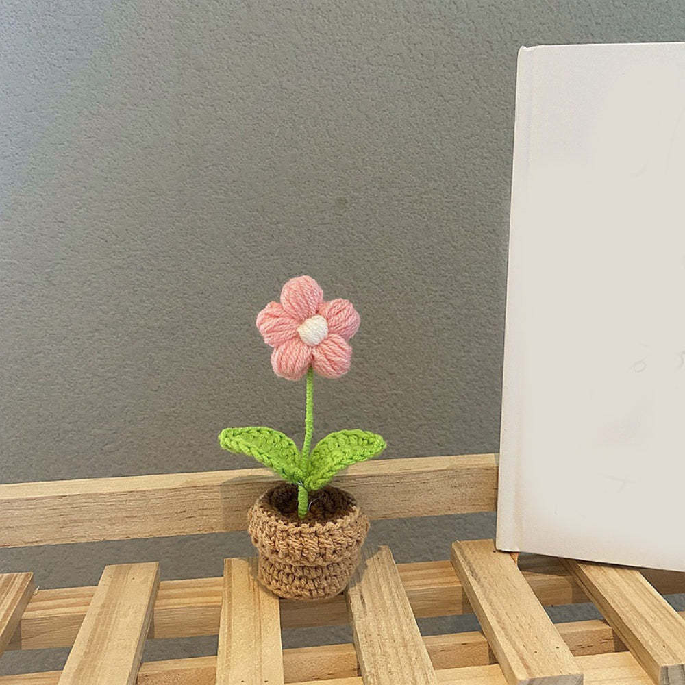 Handmade Crochet Flowers Completed Hand Woven Knitted Potted Plants Gift for Handicraft Lover