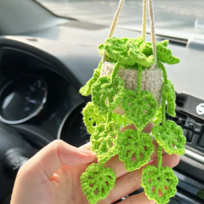 Cute Potted Plants Crochet Car Mirror Hanging Accessories Gift for Handicraft Lover