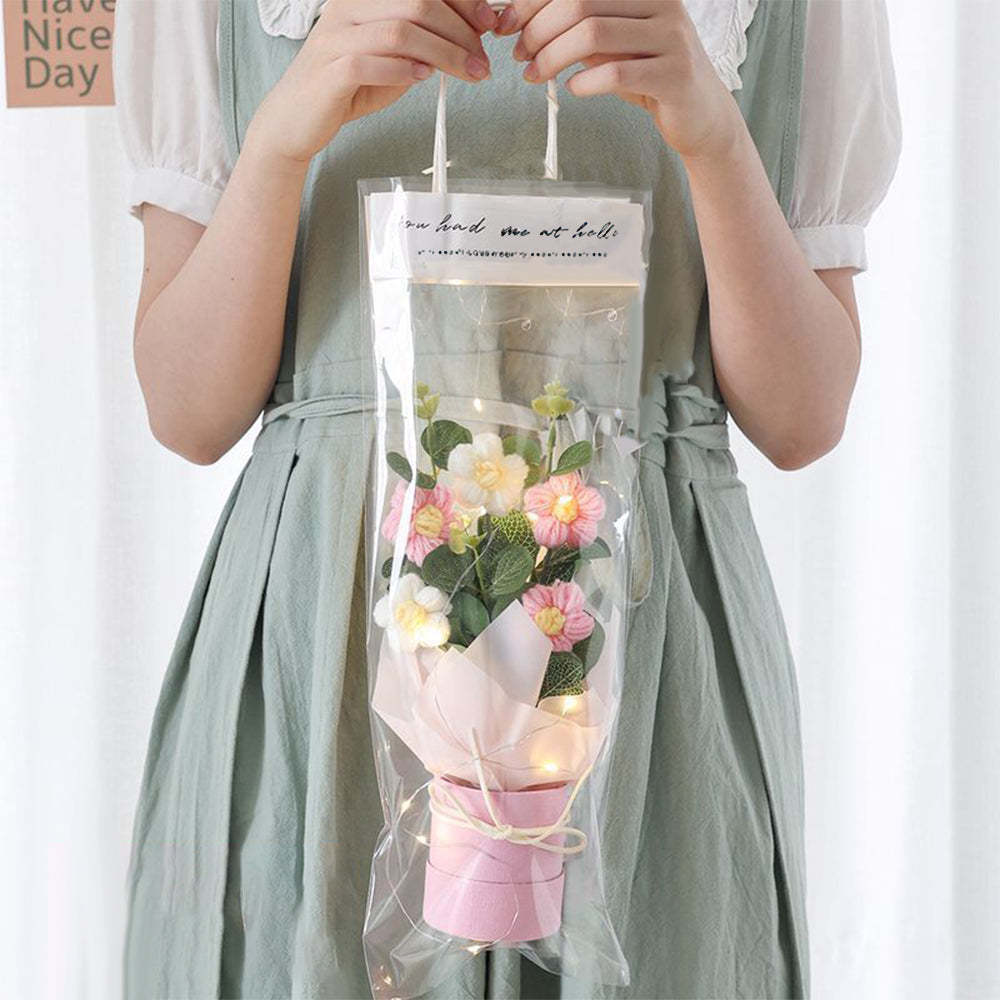 Crochet Flowers Bouquet Handmade Knitted Bouquet with Light Strip Birt