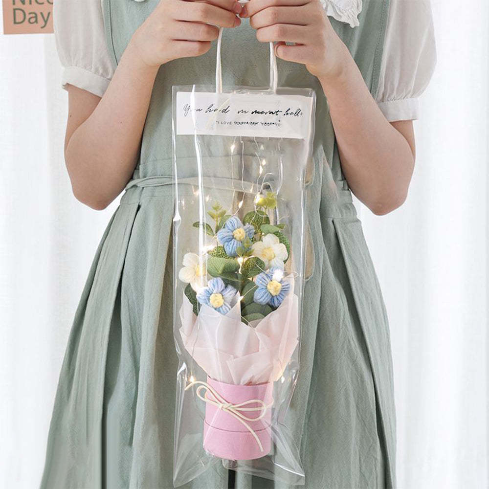 Crochet Flowers Bouquet Handmade Knitted Bouquet with Light Strip Birthday Gift for Lovers Wedding Gift