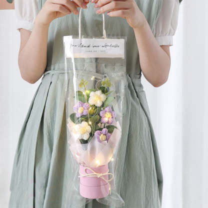 Crochet Flowers Bouquet Handmade Knitted Bouquet with Light Strip Birthday Gift for Lovers Wedding Gift