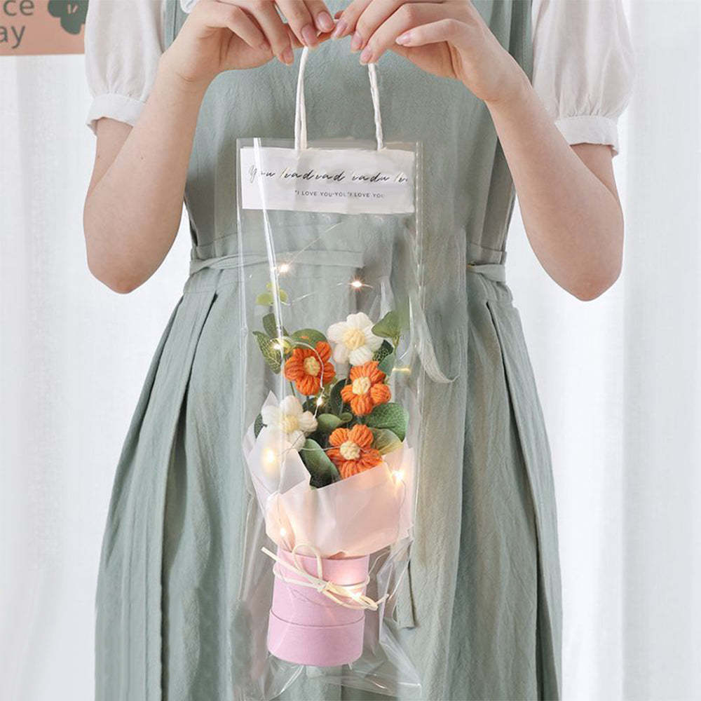 Crochet Flowers Bouquet Handmade Knitted Bouquet with Light Strip Birthday Gift for Lovers Wedding Gift