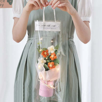 Crochet Flowers Bouquet Handmade Knitted Bouquet with Light Strip Birthday Gift for Lovers Wedding Gift