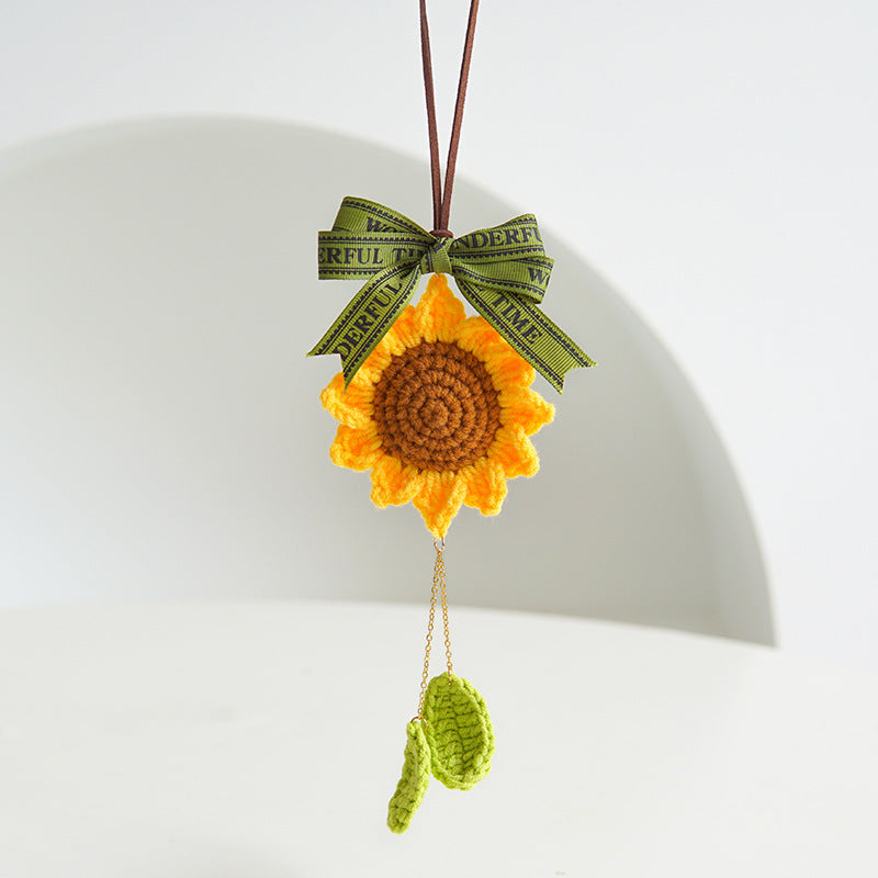 Crochet Sunflower Knitted Flowers Car Mirror Hanging Accessories