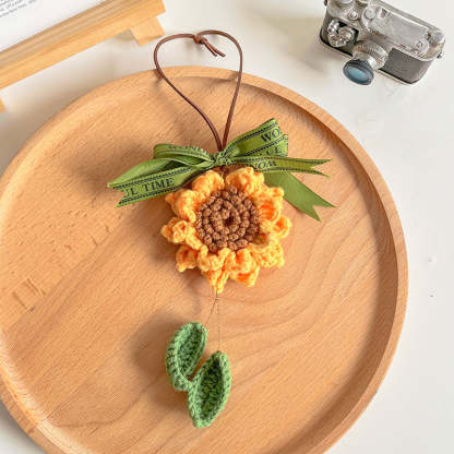 Crochet Sunflower Knitted Flowers Car Mirror Hanging Accessories